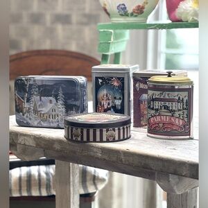 5 Vintage Collectible Metal Display Tins. Maxwell House Disney Fruit Preserves
